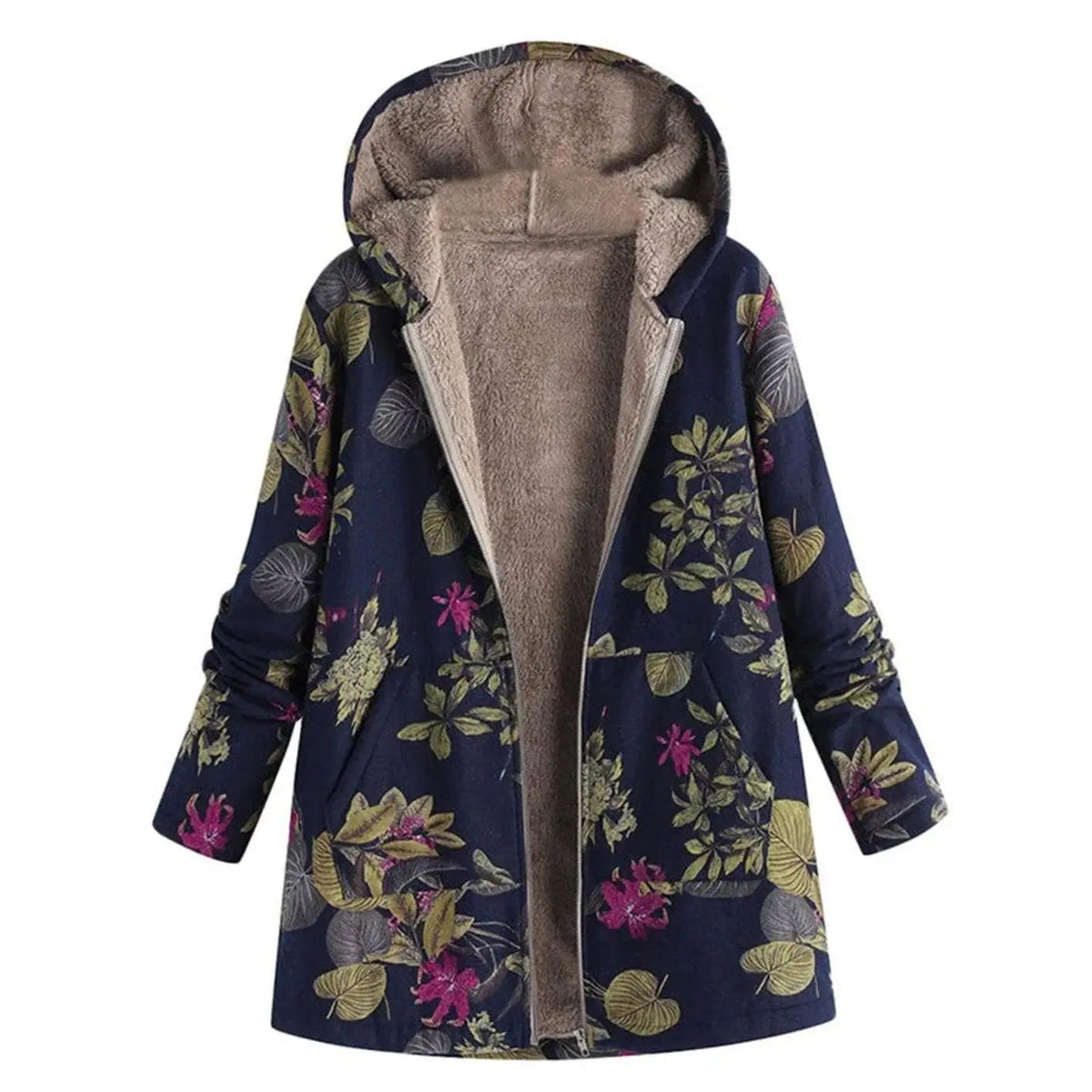 Abrigo floral de invierno para mujer, con capucha y forro de forro polar