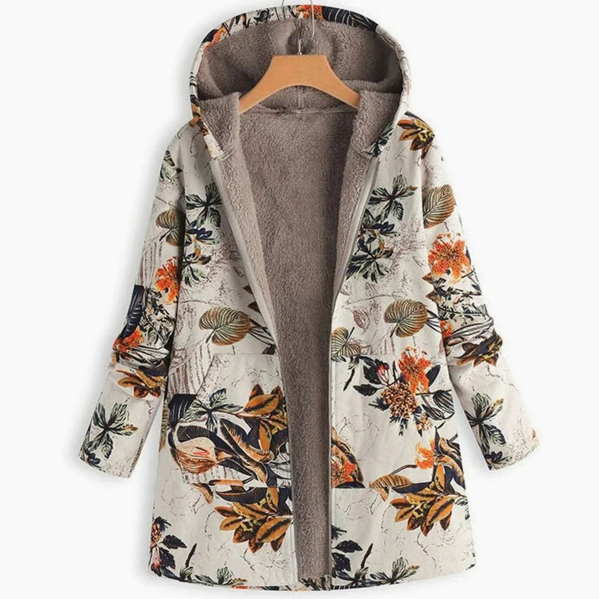Abrigo floral de invierno para mujer, con capucha y forro de forro polar