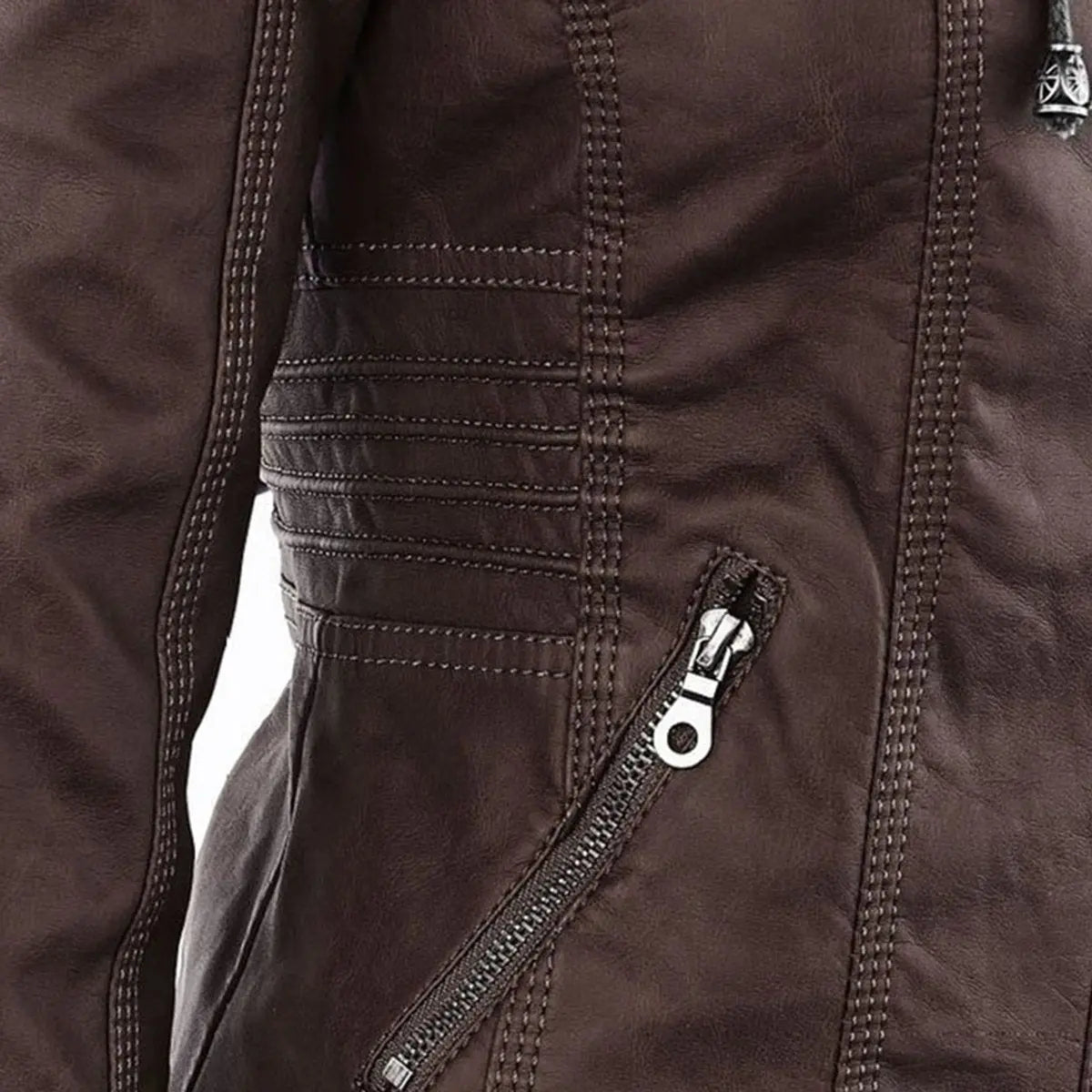 Abrigo motero de cuero sintético para mujer, con capucha desmontable