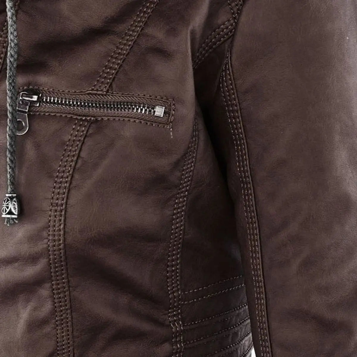 Abrigo motero de cuero sintético para mujer, con capucha desmontable