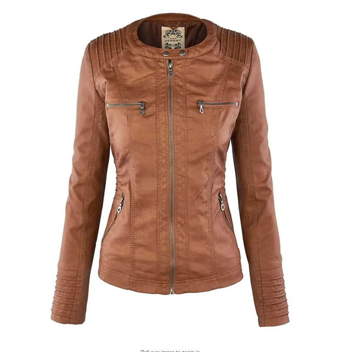 Abrigo motero de cuero sintético para mujer, con capucha desmontable