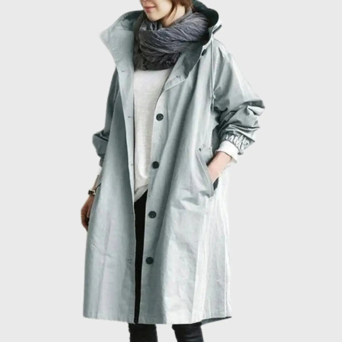 Gabardina larga impermeable para mujer, con capucha y corte holgado