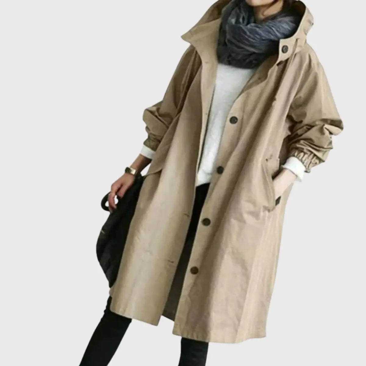 Gabardina larga impermeable para mujer, con capucha y corte holgado