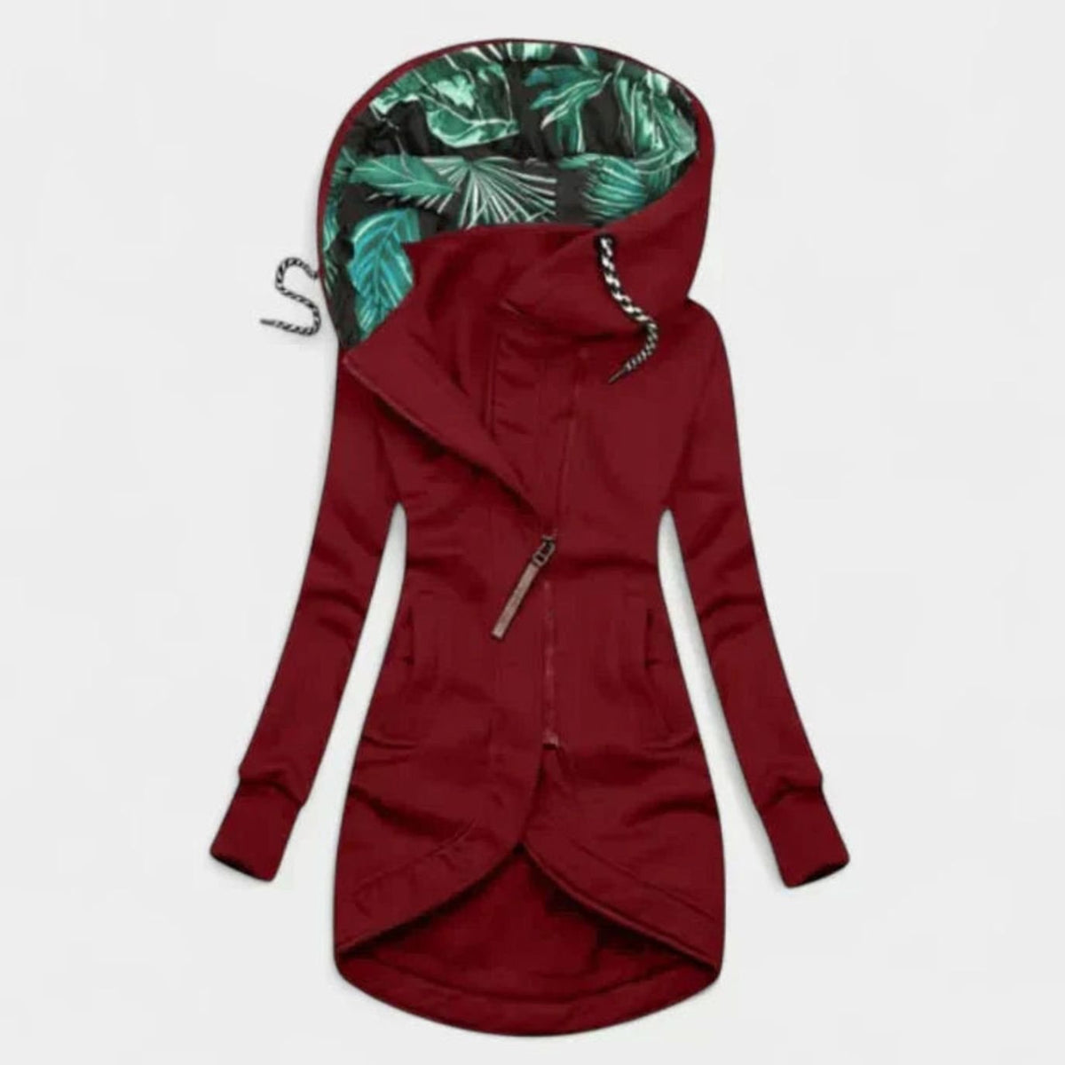 Chaqueta larga y cómoda para mujer, suave, con capucha y cierre de cremallera
