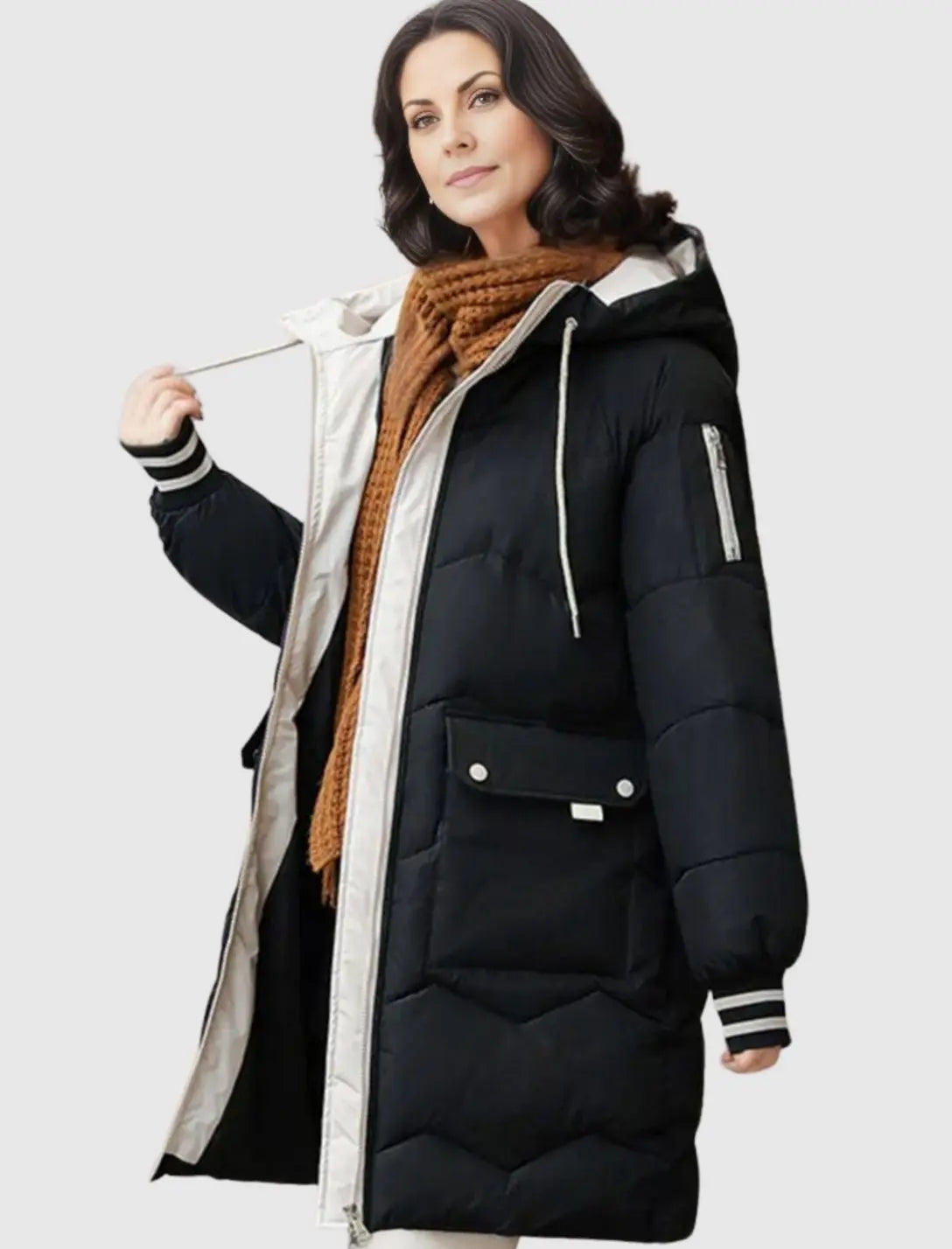 Abrigo de invierno acolchado de longitud media para mujer, con capucha y aislamiento térmico