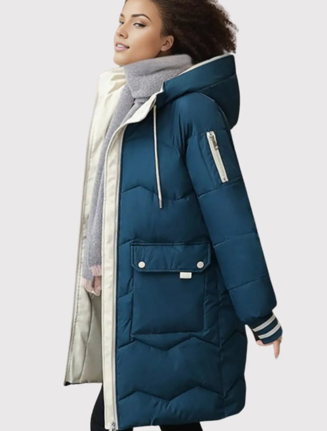 Abrigo de invierno acolchado de longitud media para mujer, con capucha y aislamiento térmico