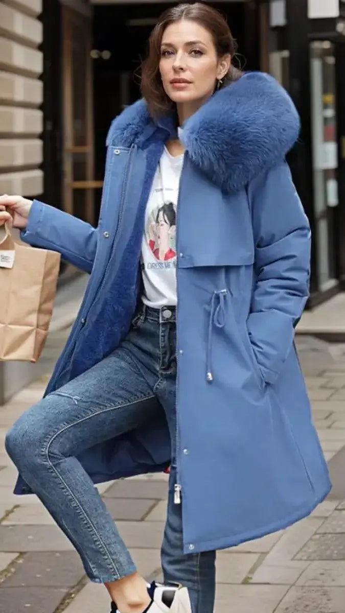 Parka de invierno impermeable para mujer, con capucha, ribete de pelo sintético y aislamiento térmico