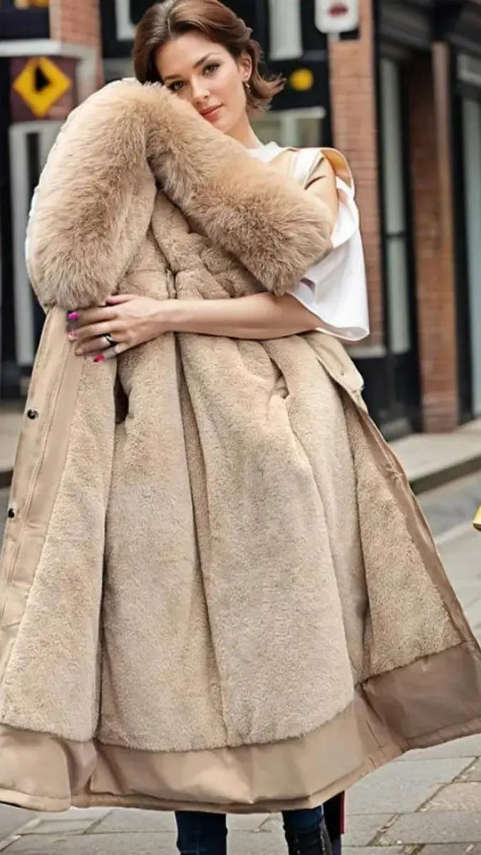 Parka de invierno impermeable para mujer, con capucha, ribete de pelo sintético y aislamiento térmico