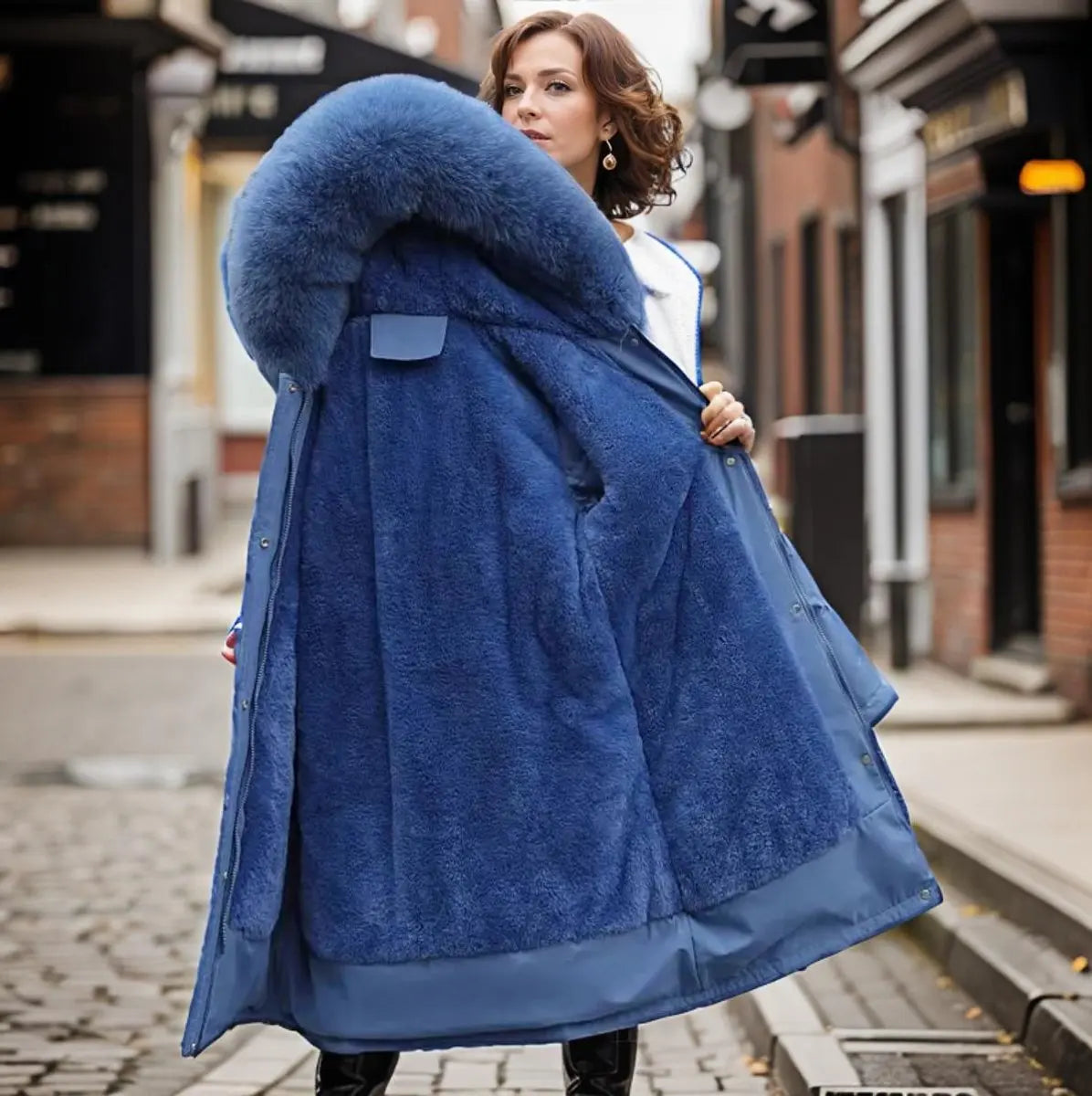Parka de invierno impermeable para mujer, con capucha, ribete de pelo sintético y aislamiento térmico