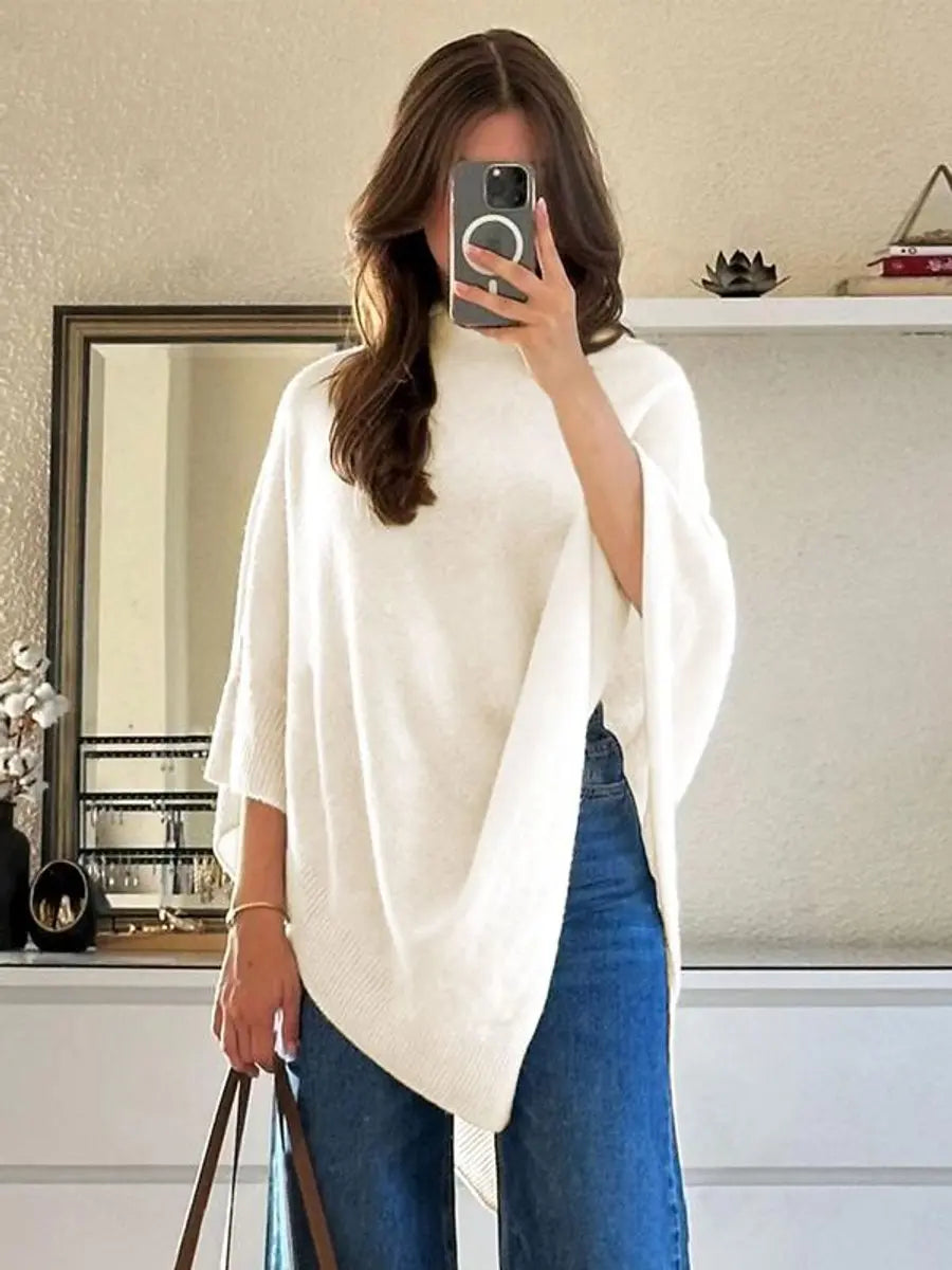 Abrigo tipo capa de punto con bajo asimétrico y poncho drapeado para mujer