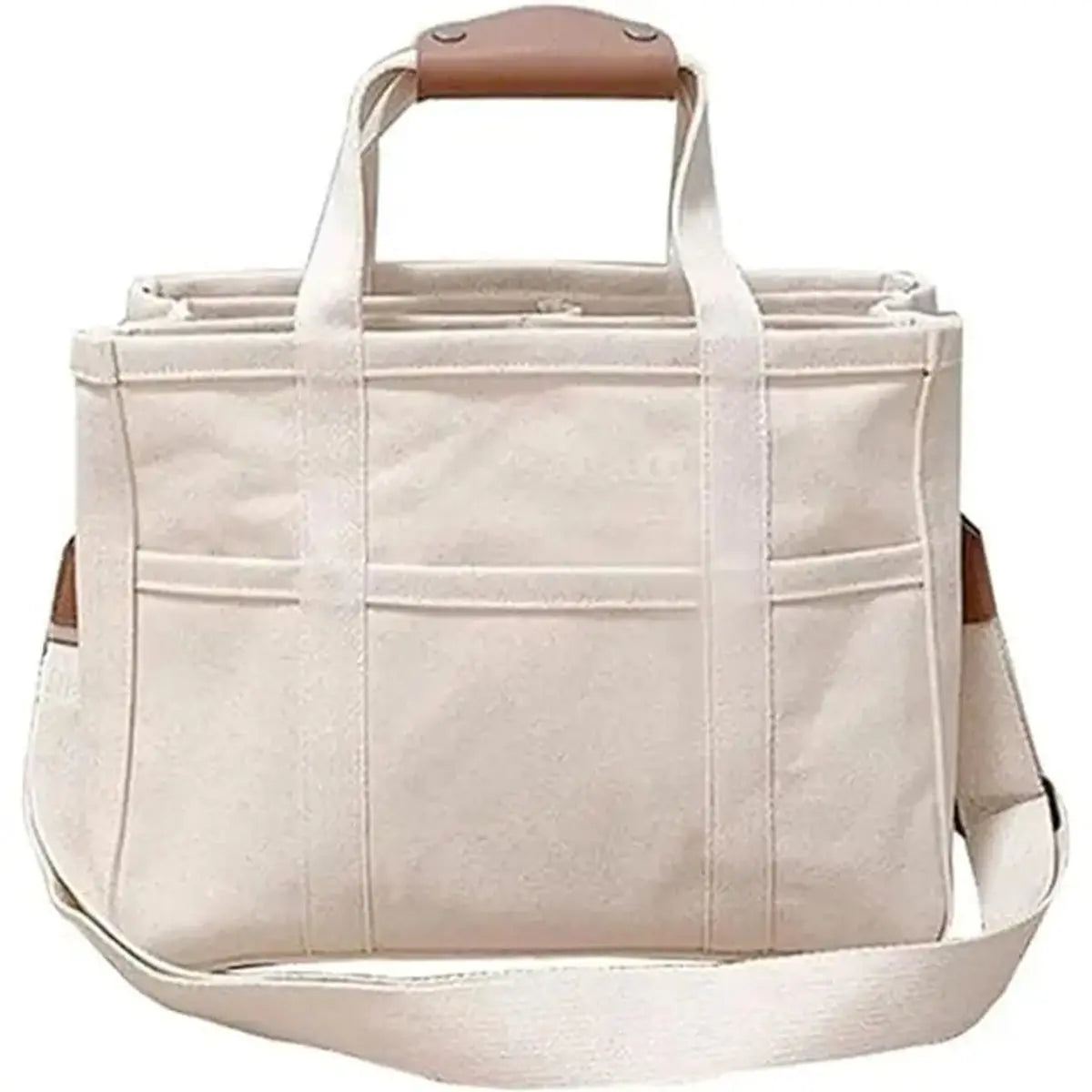 Bolso tote grande de lona con múltiples bolsillos, convertible en bandolera, para mujer