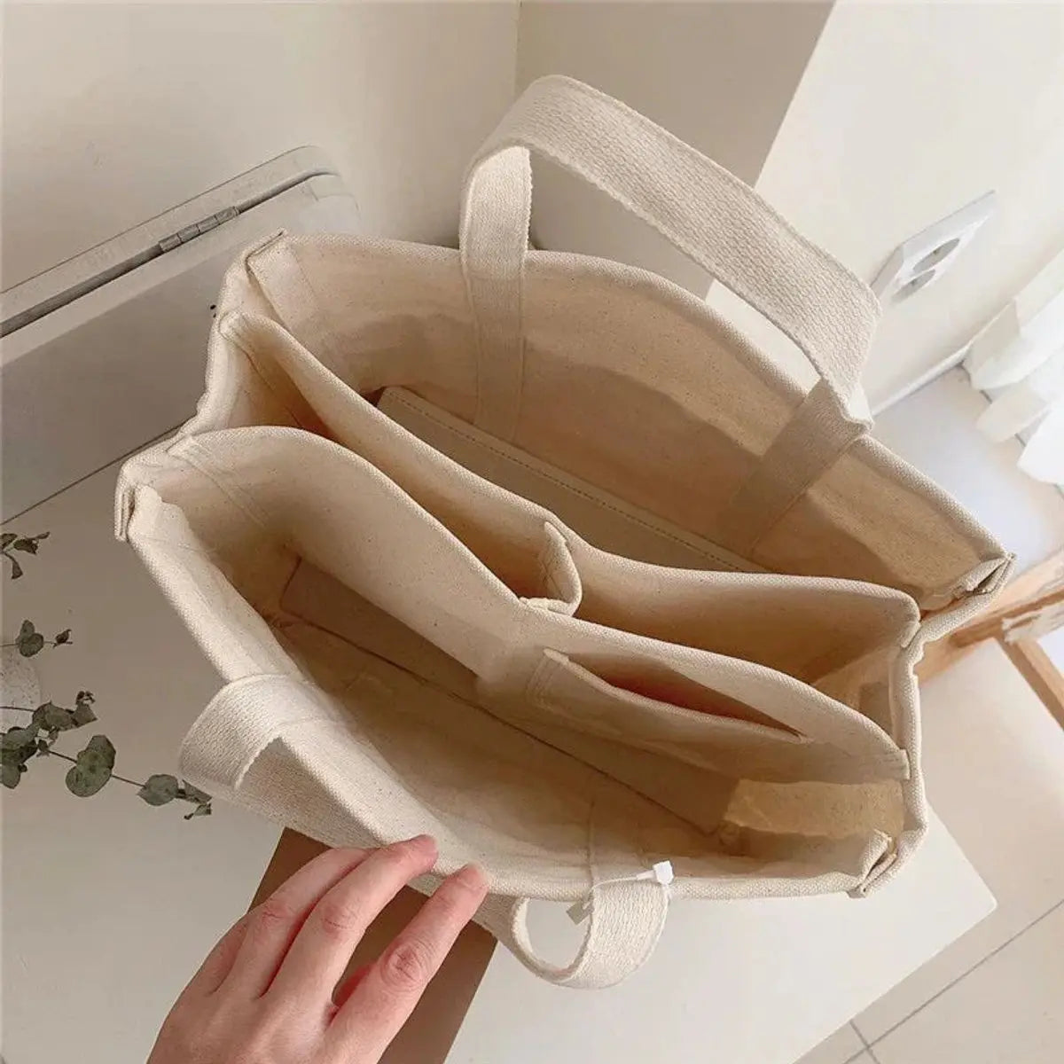 Bolso tote grande de lona con múltiples bolsillos, convertible en bandolera, para mujer