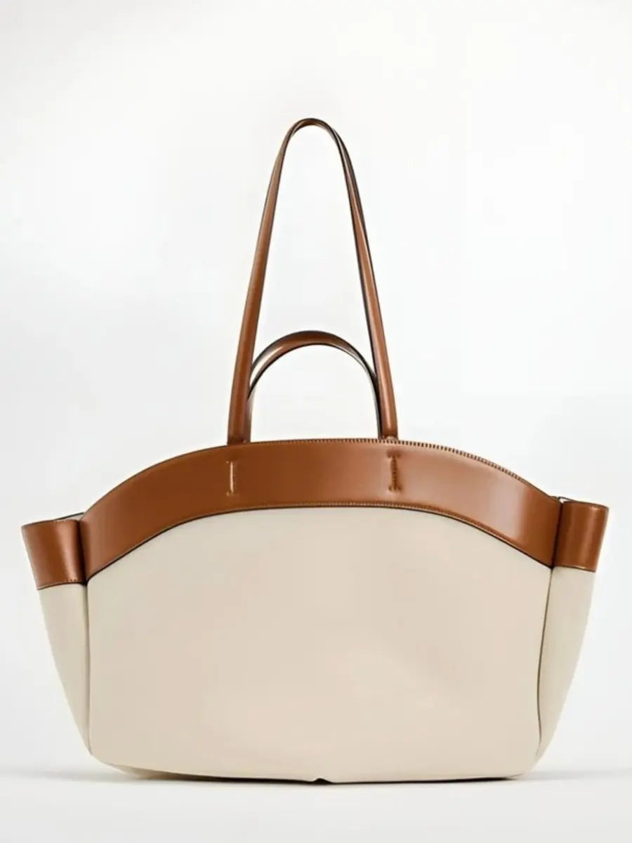 Bolso shopper grande de lona con detalles de piel y asas para el hombro para mujer