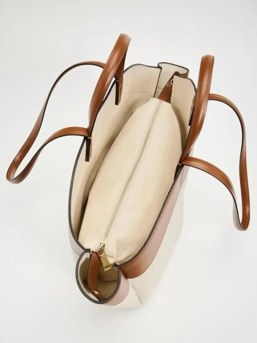 Bolso shopper grande de lona con detalles de piel y asas para el hombro para mujer