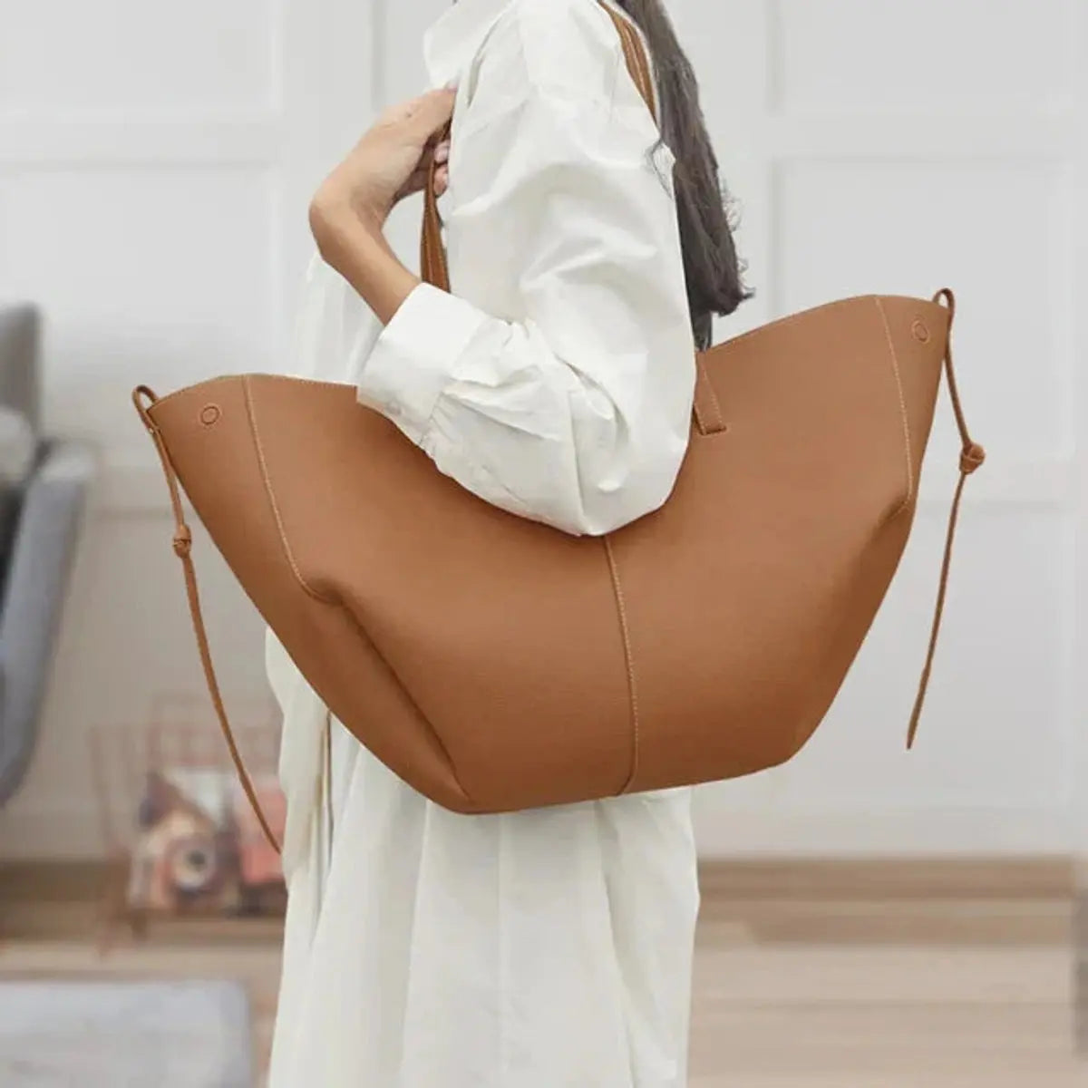 Bolso tote grande de hombro de piel sintética vintage para mujer