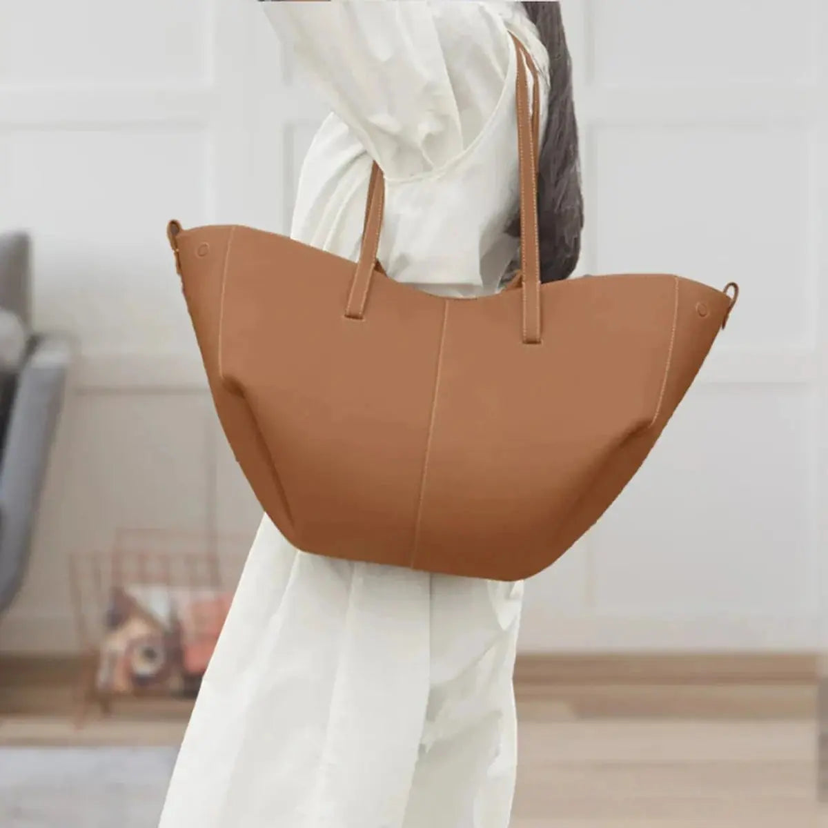 Bolso tote grande de hombro de piel sintética vintage para mujer
