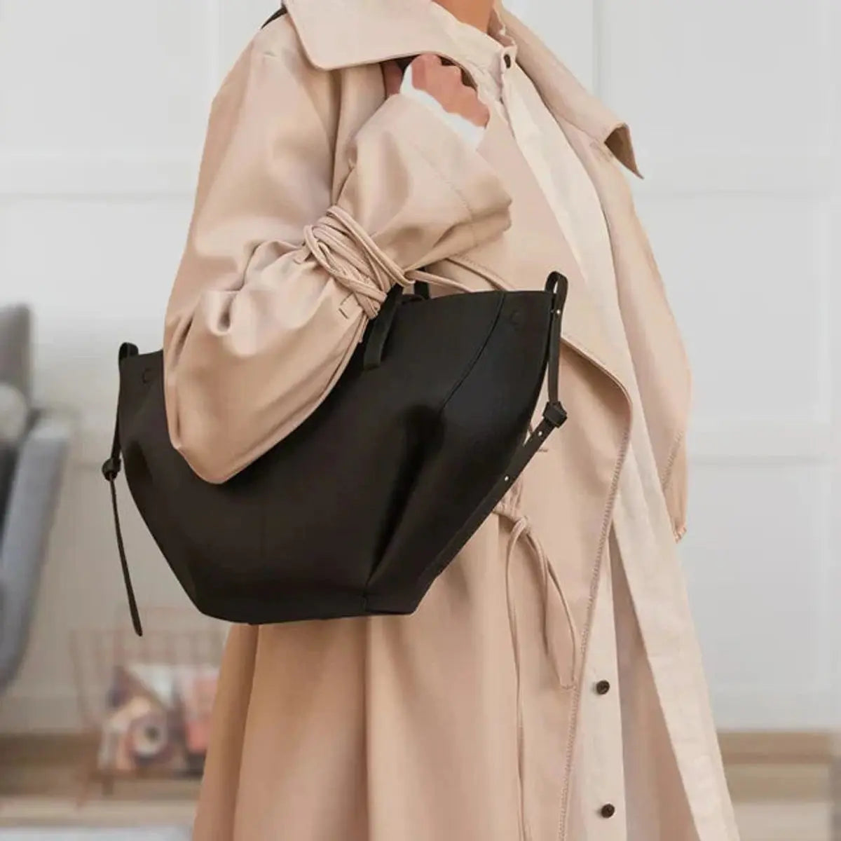 Bolso tote grande de hombro de piel sintética vintage para mujer