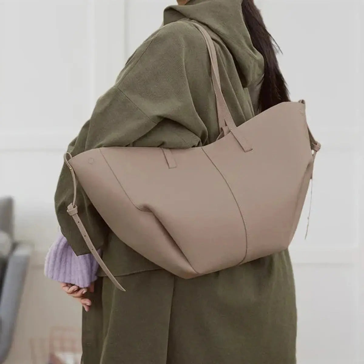 Bolso tote grande de hombro de piel sintética vintage para mujer