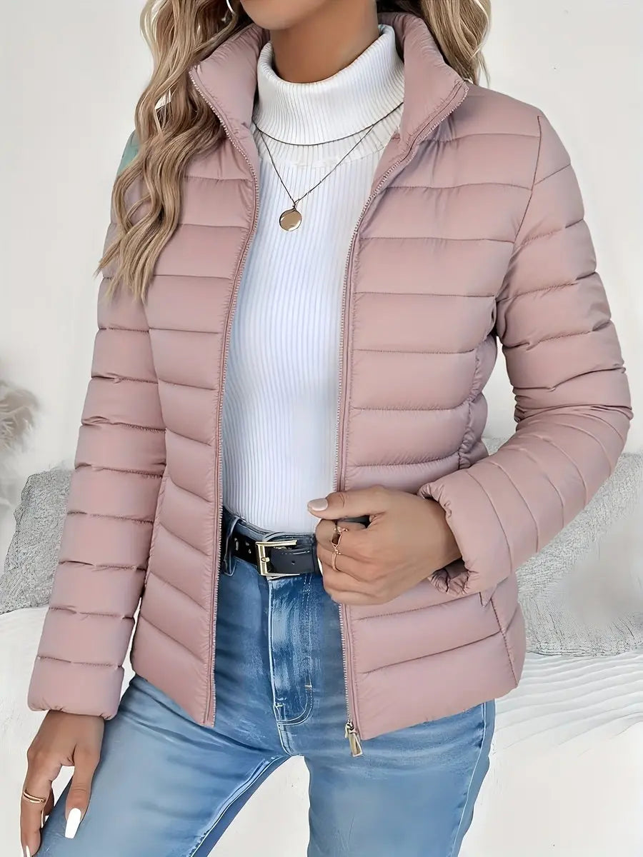 Abrigo ligero acolchado con cuello alto y cremallera para mujer