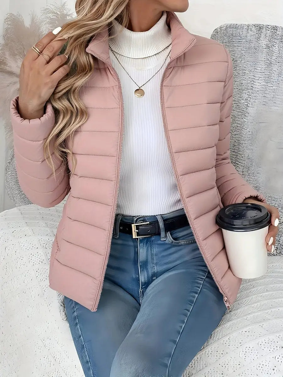 Abrigo ligero acolchado con cuello alto y cremallera para mujer