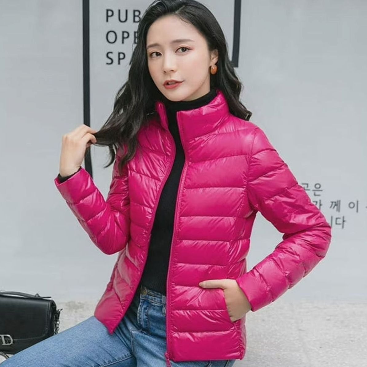 Chaqueta ligera acolchada de primavera con cuello alto para mujer