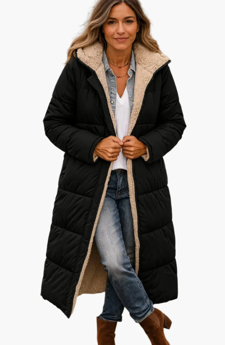 Abrigo largo acolchado de invierno con capucha y forro polar para mujer
