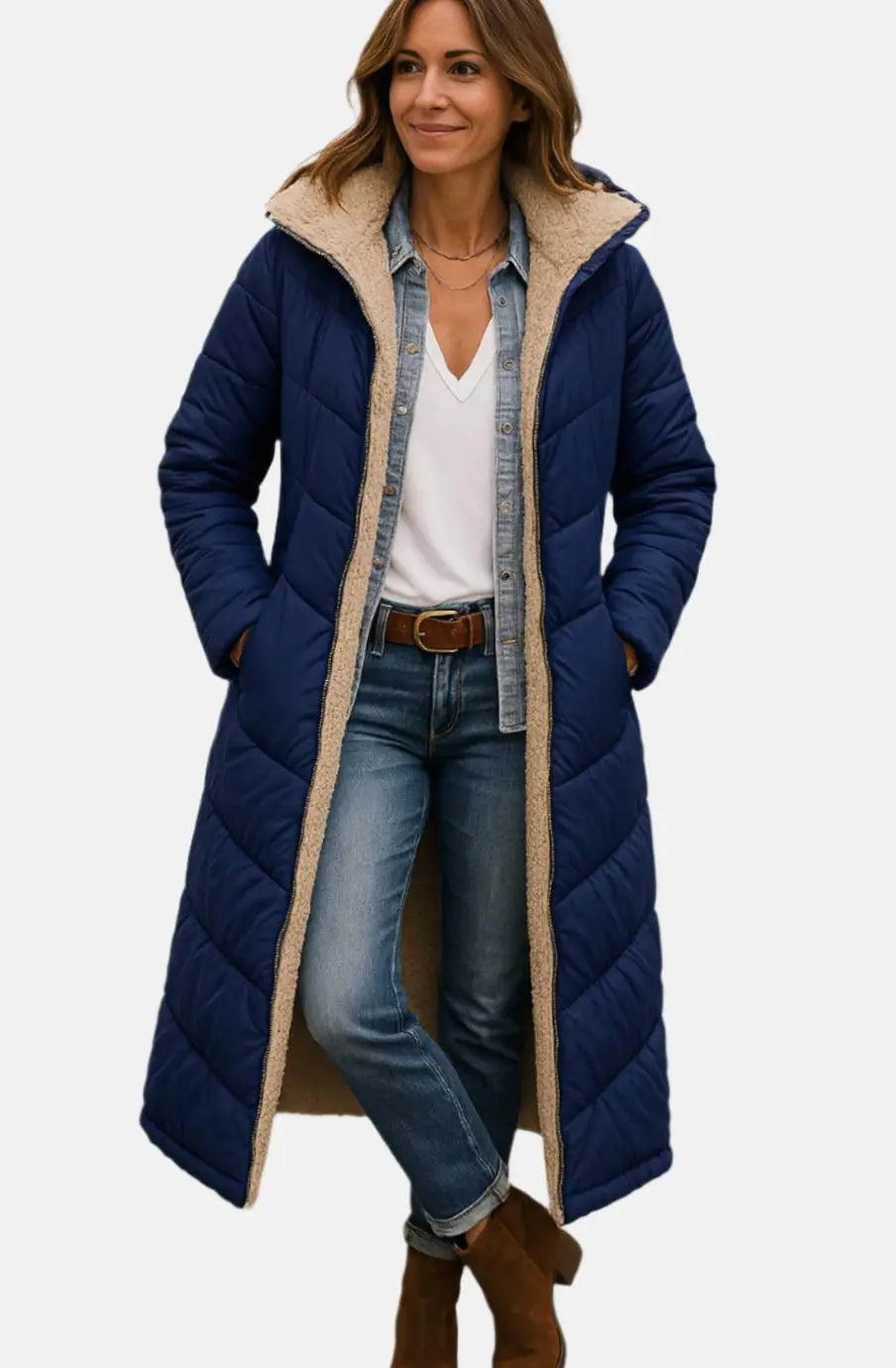 Abrigo largo acolchado de invierno con capucha y forro polar para mujer