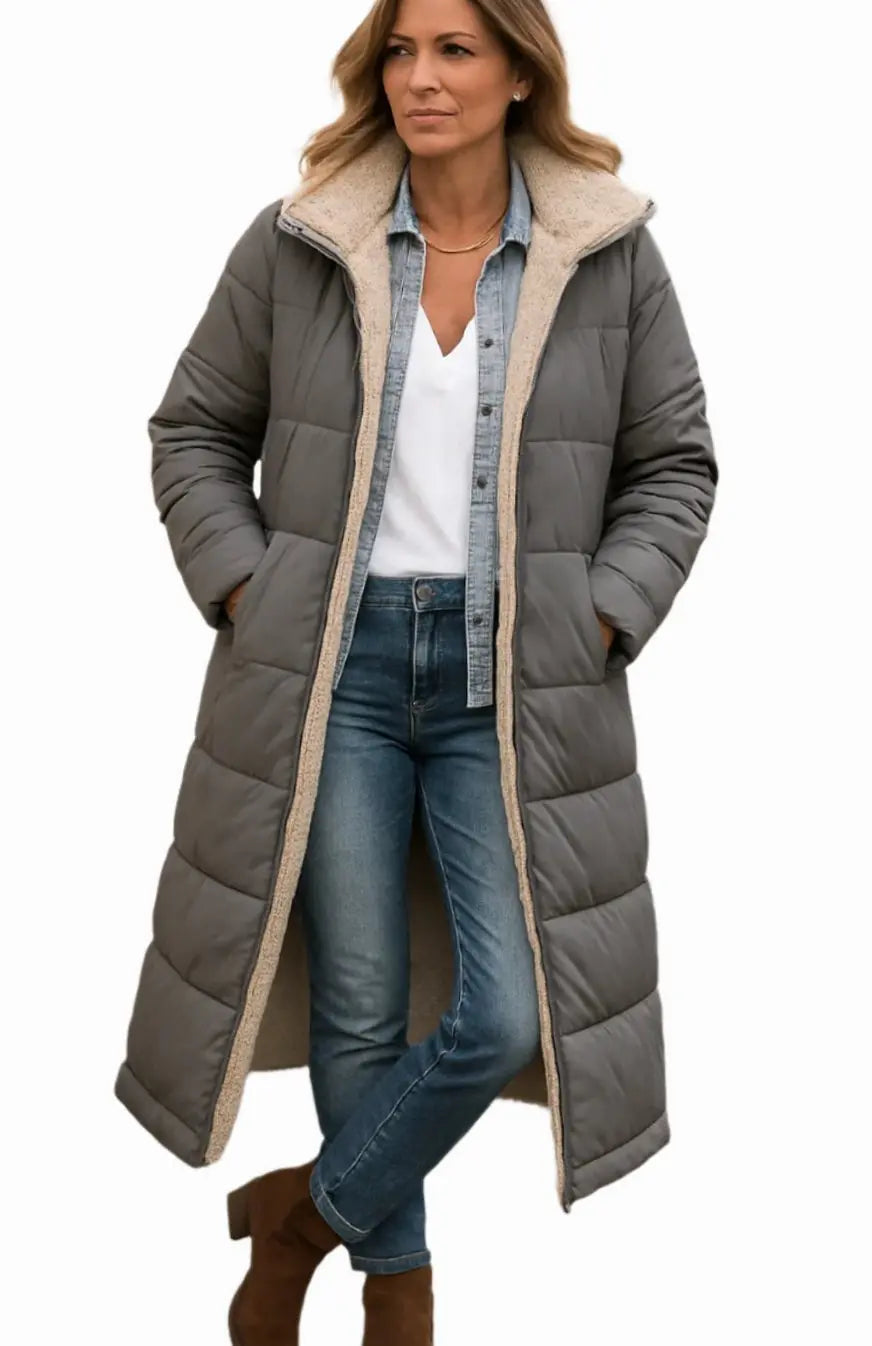 Abrigo largo acolchado de invierno con capucha y forro polar para mujer