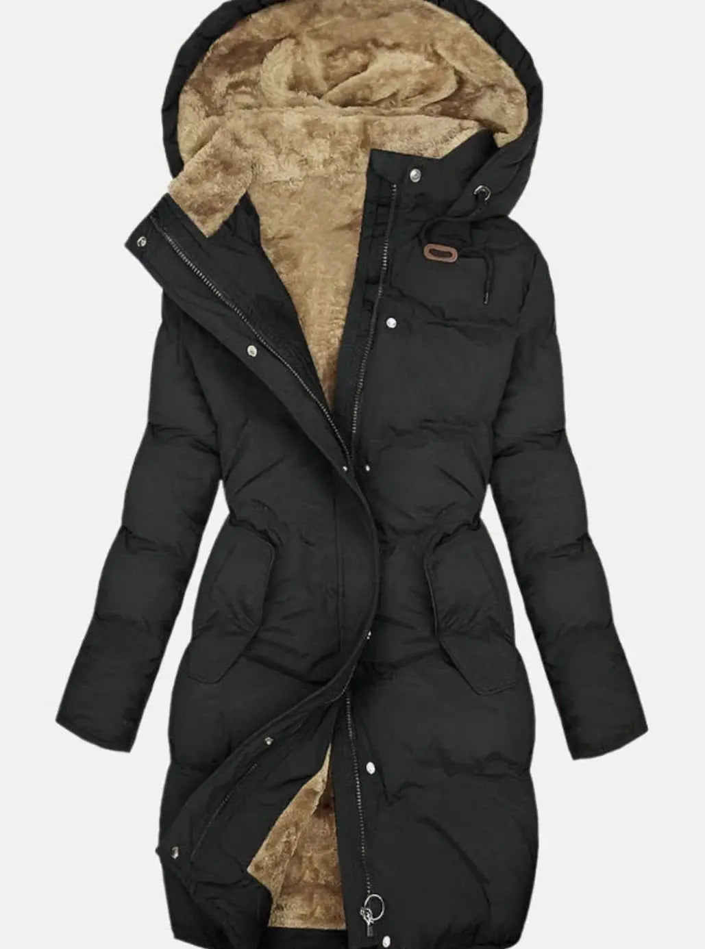 Abrigo largo acolchado de invierno con capucha y forro polar para mujer