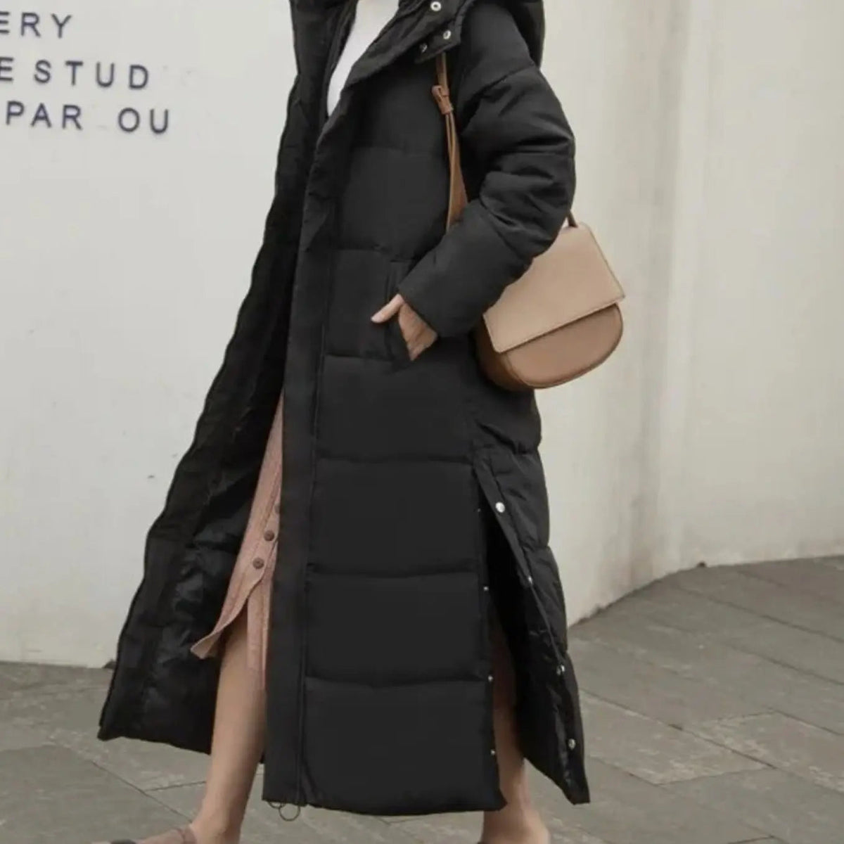 Abrigo largo acolchado de invierno con cremallera para mujer