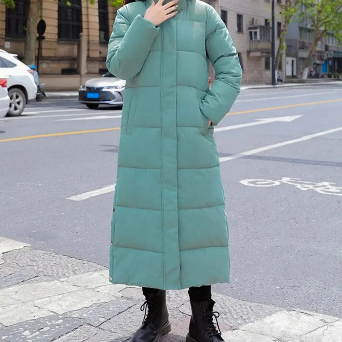 Abrigo largo acolchado de invierno con cremallera para mujer