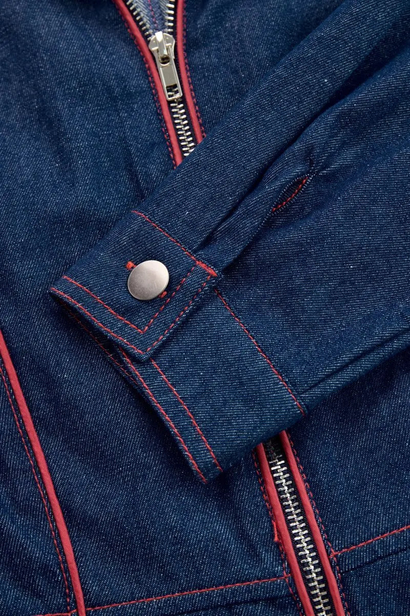 Mono de pantalón ancho con cremallera frontal y manga larga para mujer