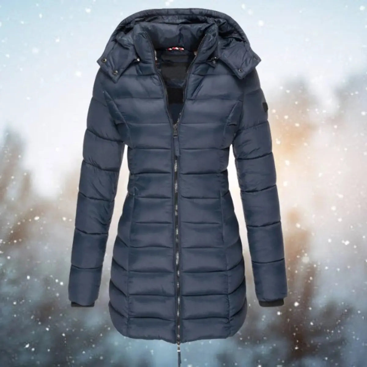 Chaqueta larga acolchada con capucha, forro y relleno para mujer