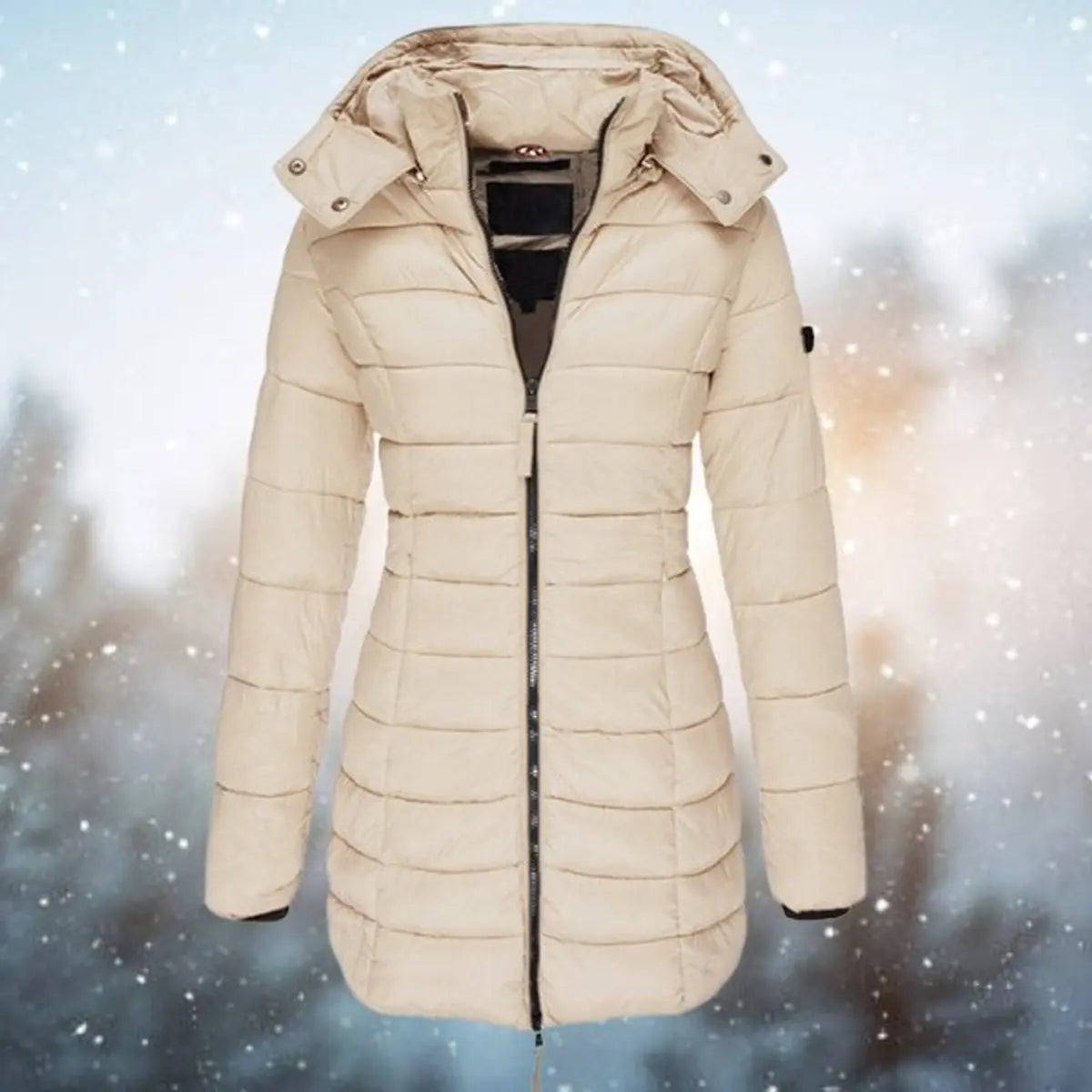 Chaqueta larga acolchada con capucha, forro y relleno para mujer