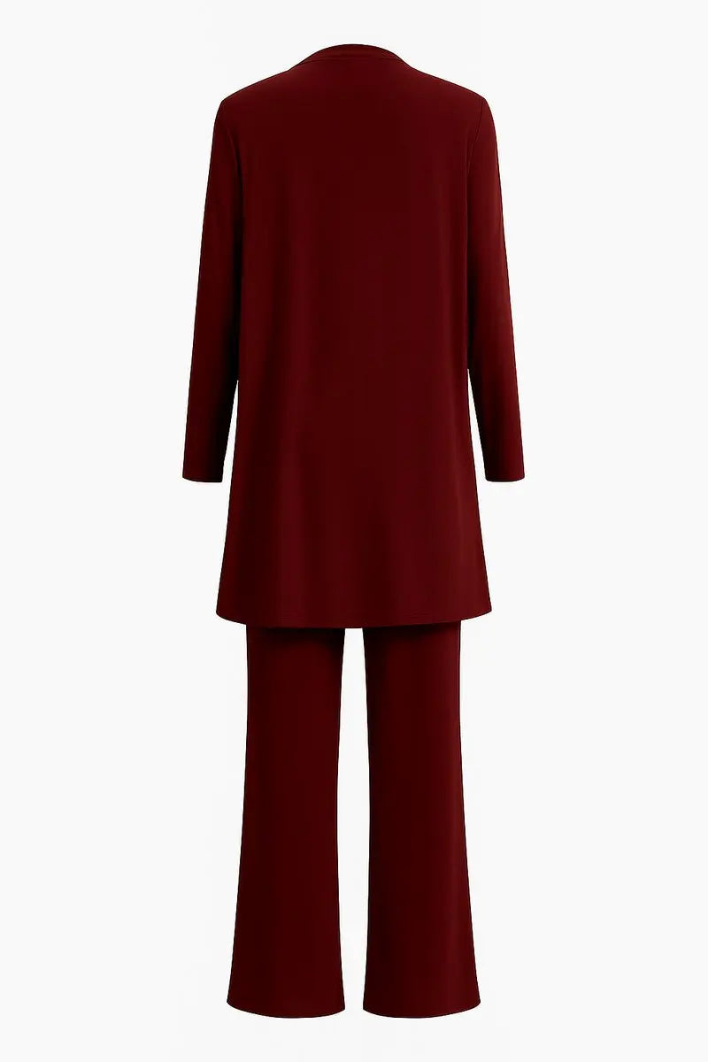 Conjunto de 3 piezas para mujer con cárdigan largo de frente abierto y pantalón de pierna ancha