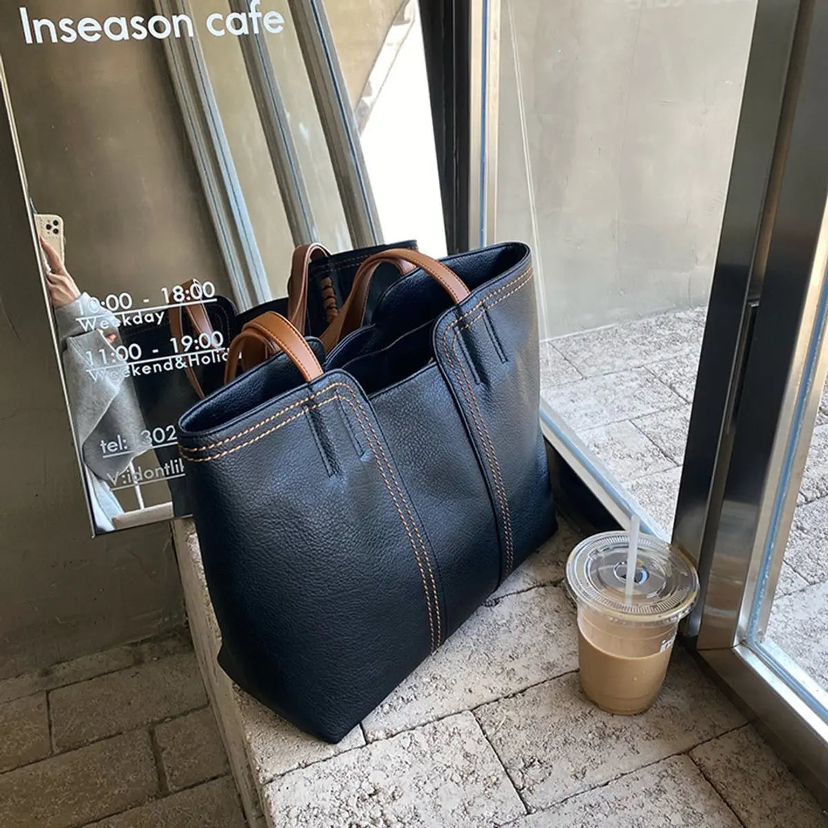 Bolso tote grande minimalista de cuero sintético para mujer