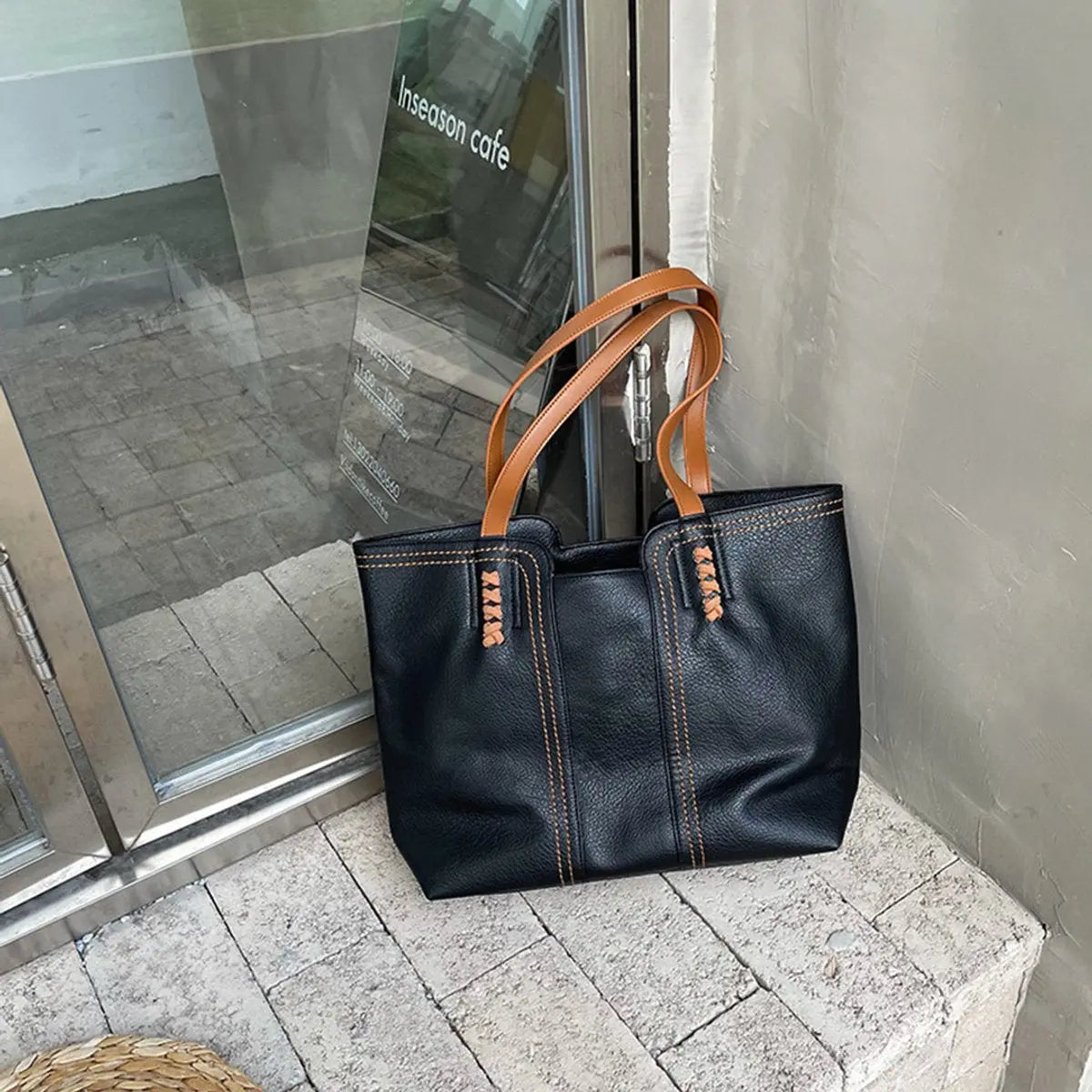 Bolso tote grande minimalista de cuero sintético para mujer