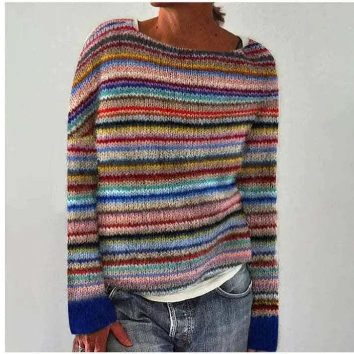 Jersey nórdico multicolor de corte holgado y cuello barco para mujer