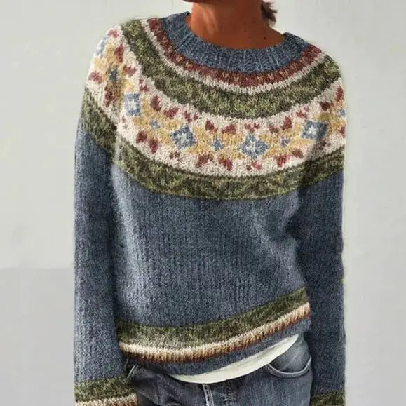 Jersey nórdico multicolor de corte holgado y cuello barco para mujer