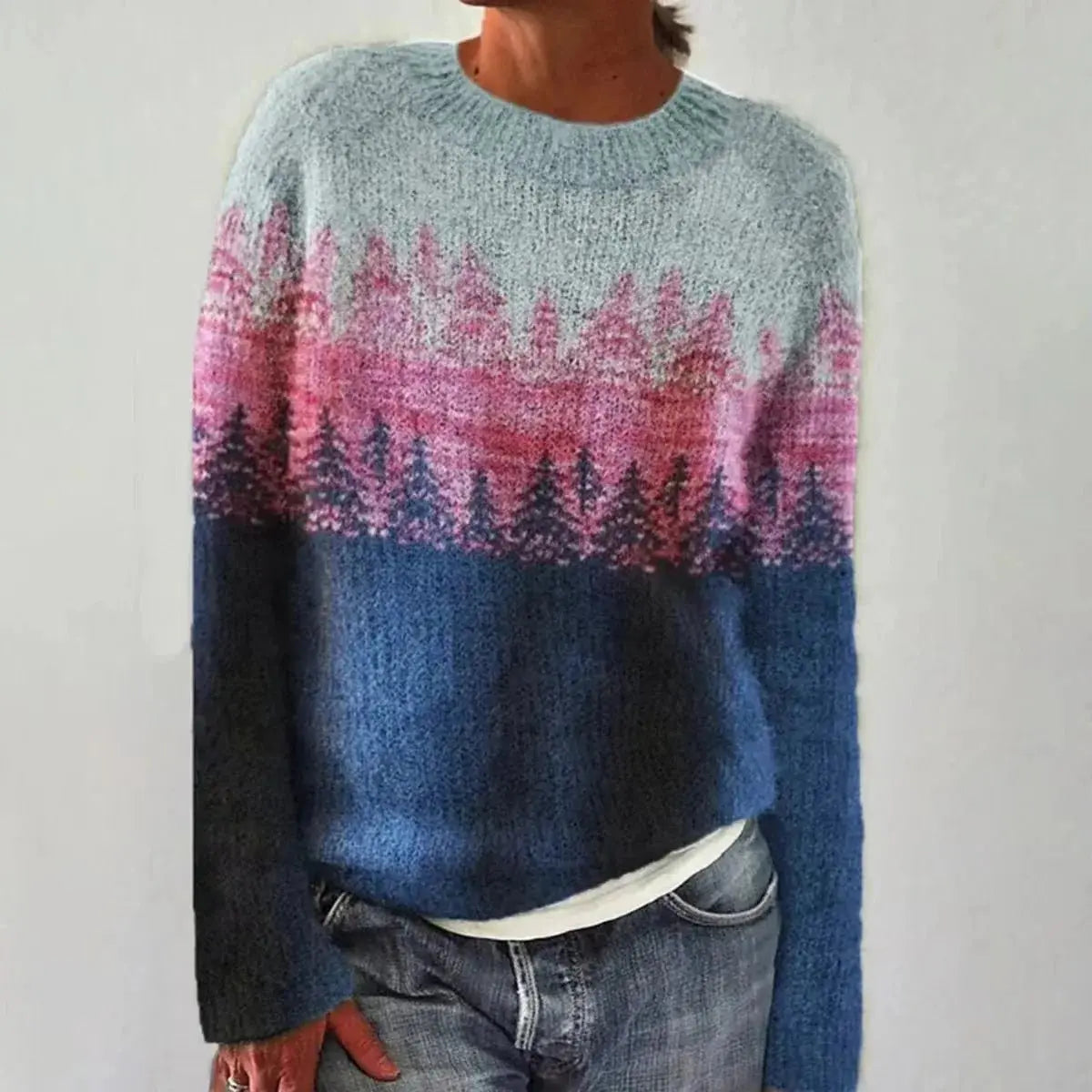 Jersey nórdico multicolor de corte holgado y cuello barco para mujer