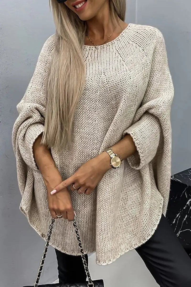 Suéter extragrande de punto con mangas murciélago y cuello redondo para mujer