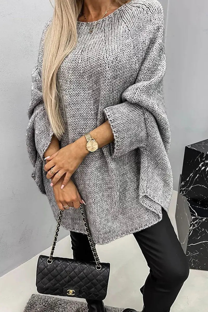Suéter extragrande de punto con mangas murciélago y cuello redondo para mujer