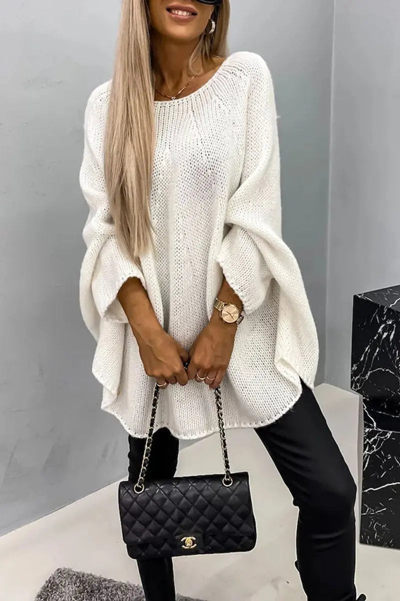 Suéter extragrande de punto con mangas murciélago y cuello redondo para mujer