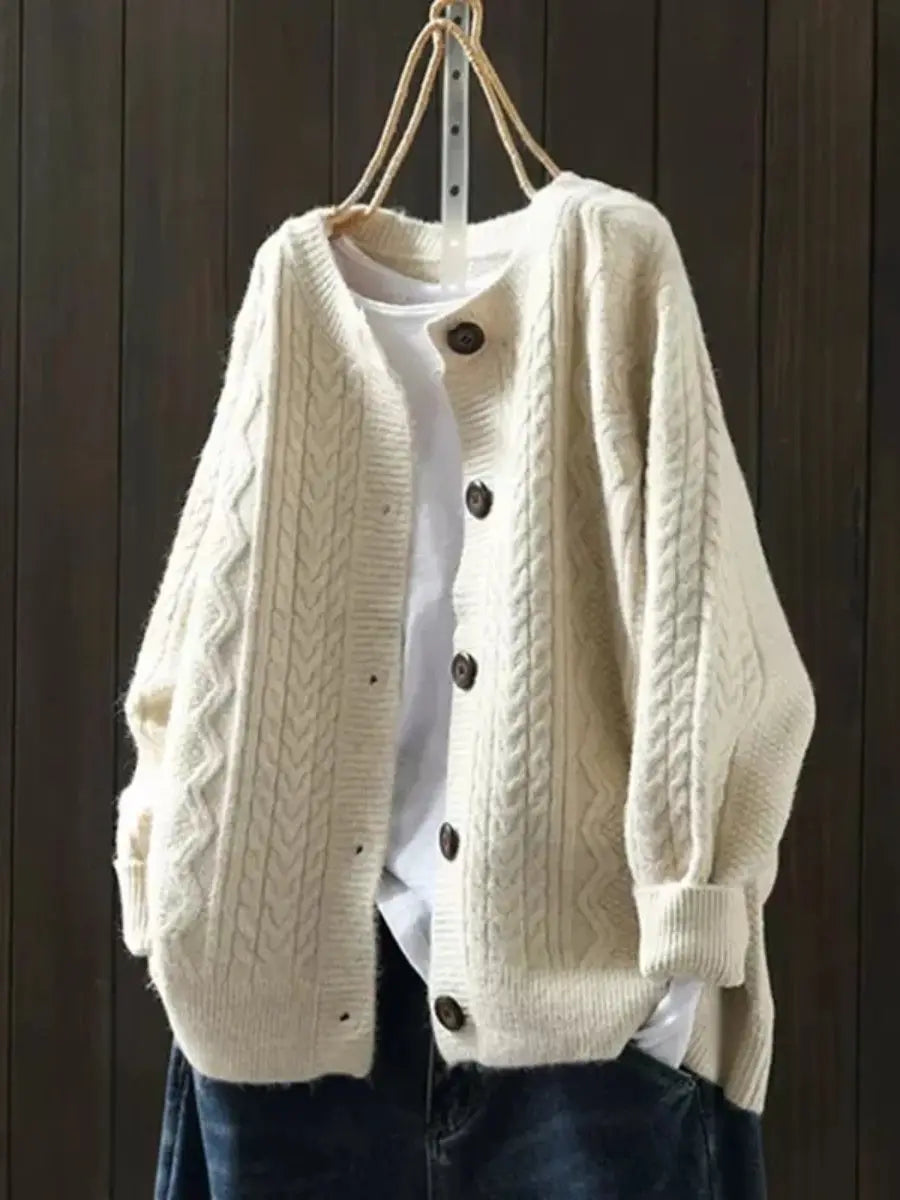 Cárdigan extragrande de punto trenzado con botones para mujer