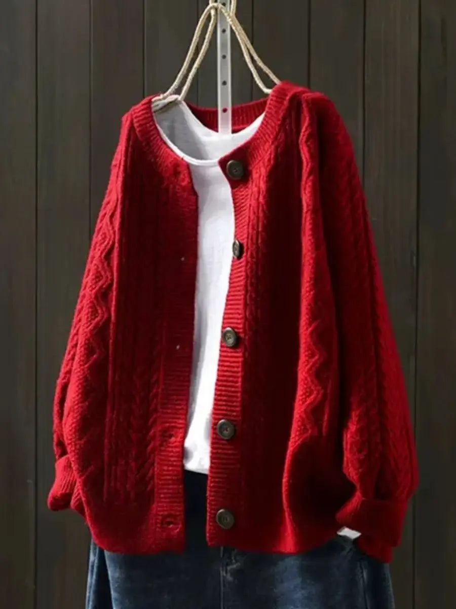 Cárdigan extragrande de punto trenzado con botones para mujer