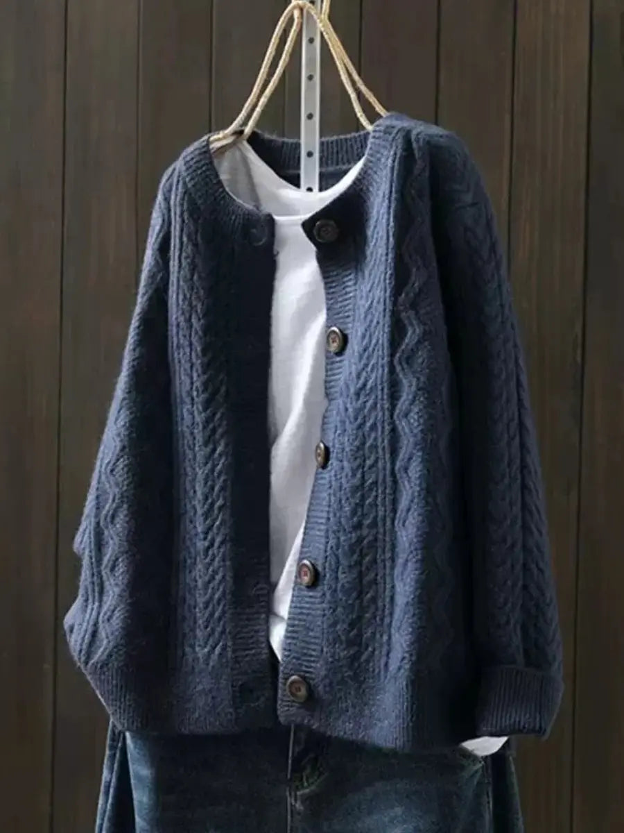 Cárdigan extragrande de punto trenzado con botones para mujer