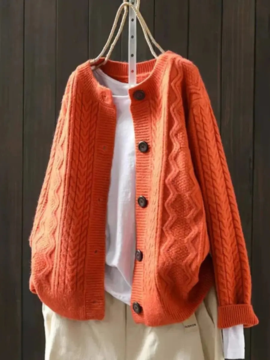 Cárdigan extragrande de punto trenzado con botones para mujer