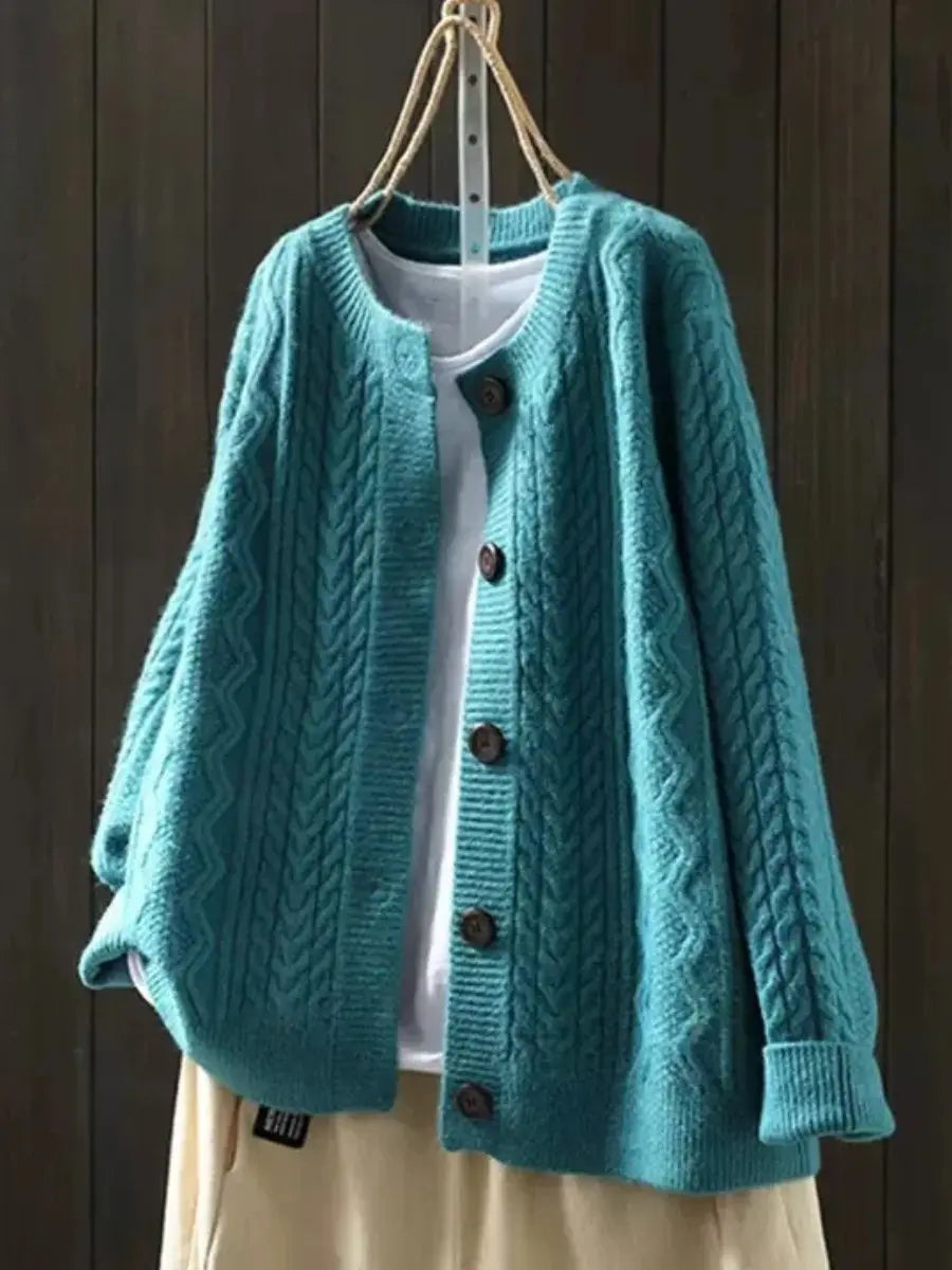 Cárdigan extragrande de punto trenzado con botones para mujer