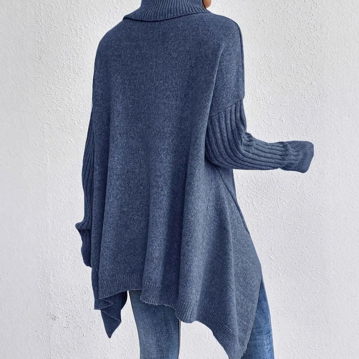 Jersey largo extragrande de cachemira con cuello alto y tejido de punto para mujer