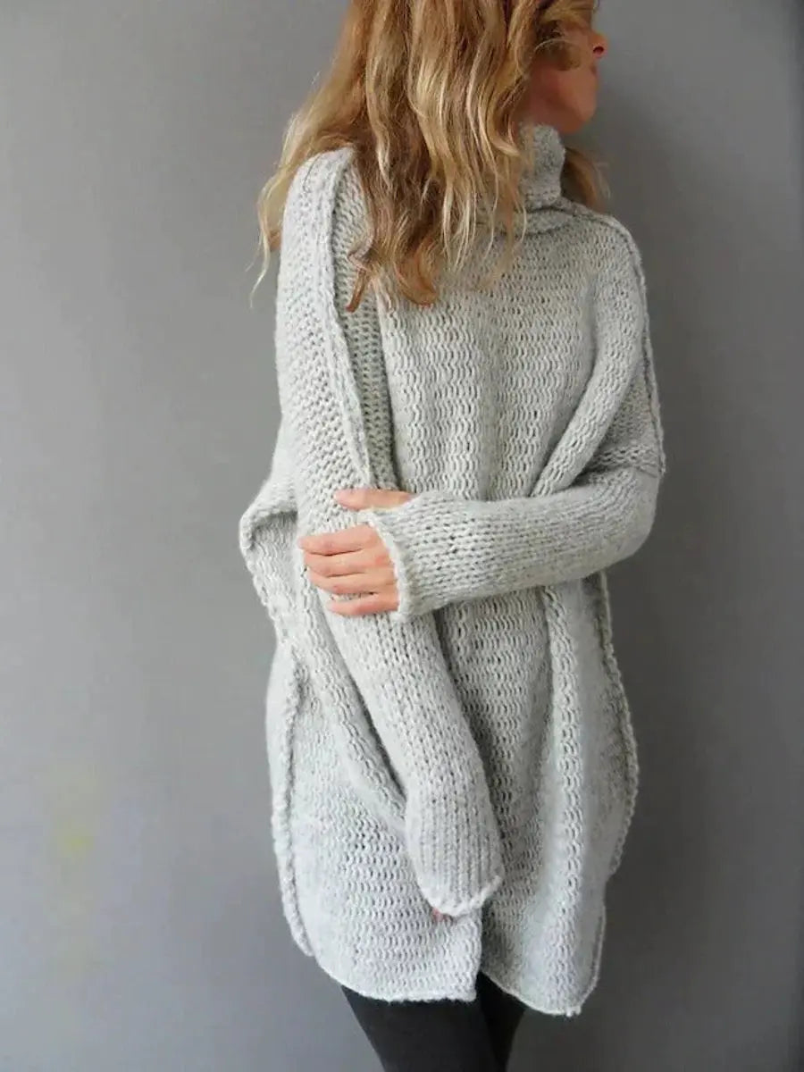Suéter extragrande de punto grueso con cuello alto para mujer